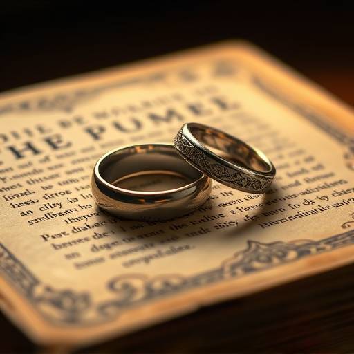 Exemplos de fotos de casamentos: Detalhe das alianäas em cima de um livro antigo, simbolizando a união do casal.